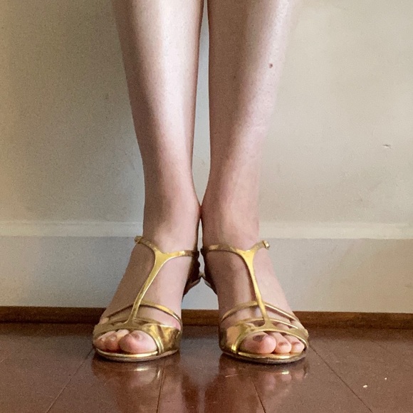 Jimmy Choo Gold Patent Leather KittenHeel Sandals - Picture 7 of 8